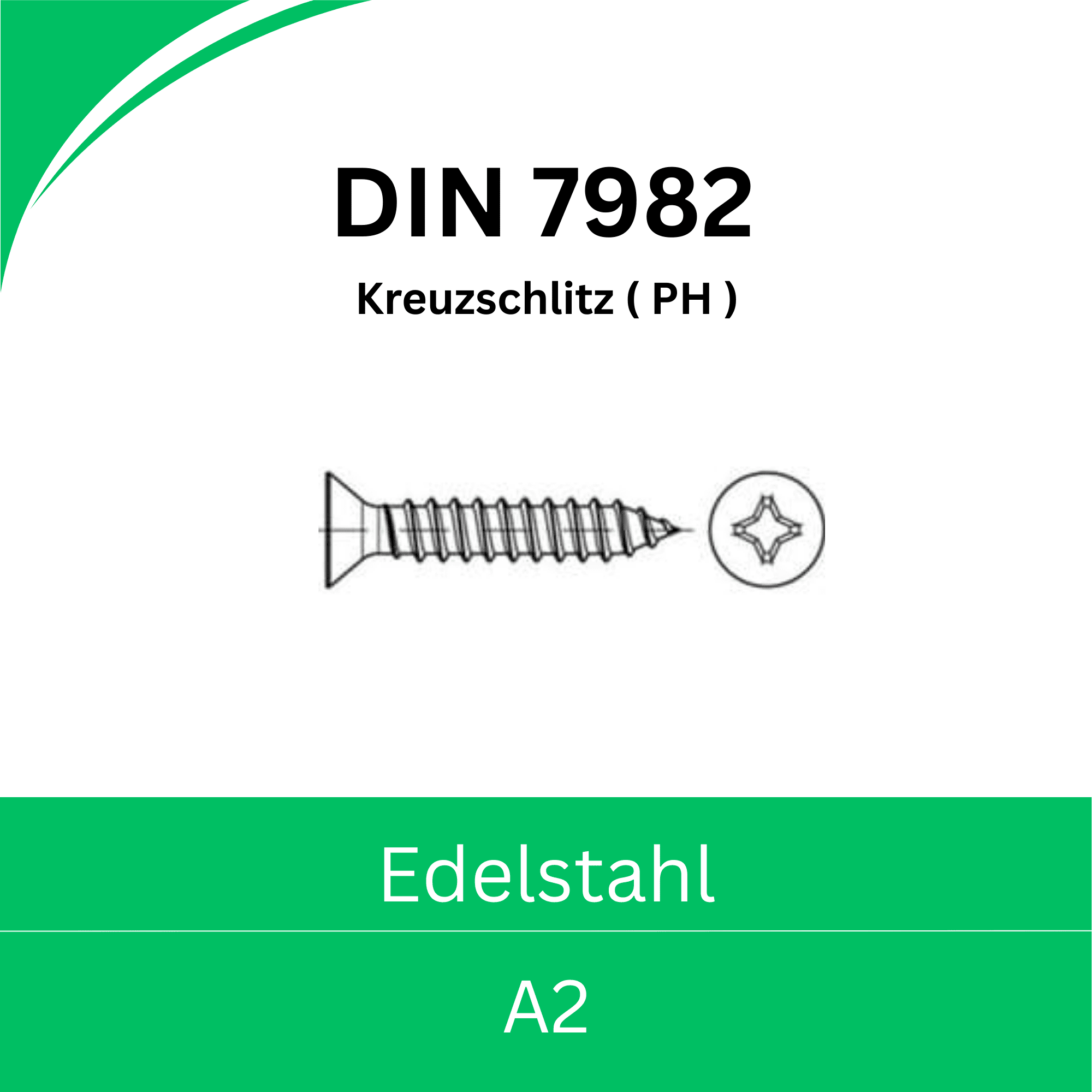 Bild von ➤ Kategorie: DIN 7982 Edelstahl A2 (Kreuzschlitz (PH)) 